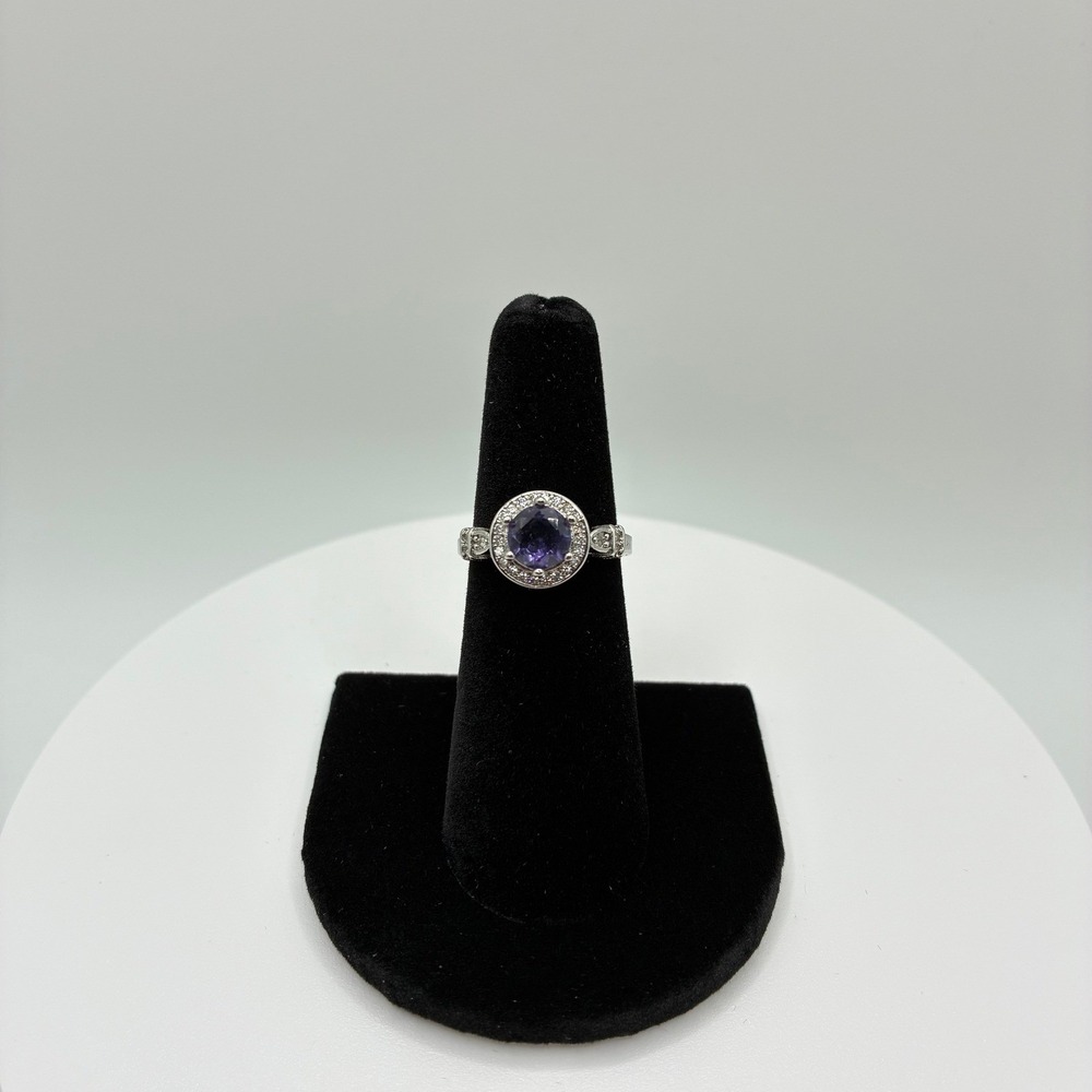 Women's Ring Size 5.75 Silver Purple Halo Round Stone Cocktail Statement